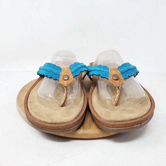 Bass Sunjuns Sandals Women 10 Blue Suede Flip Flop Thong Pool Beach Resort Shoes - Picture 3 of 12
